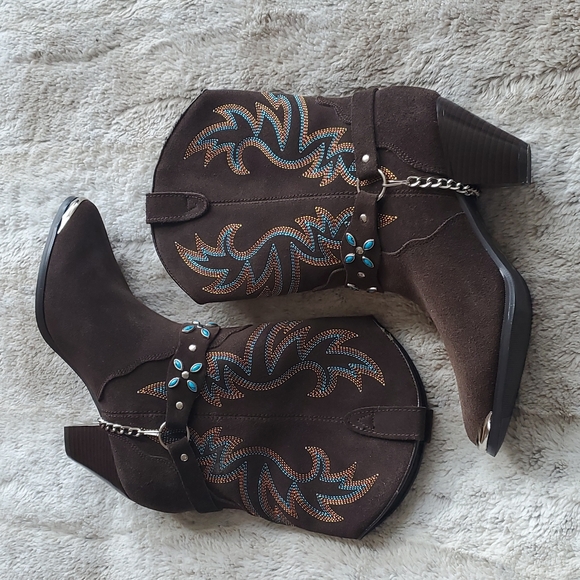 Dingo Victoria Brown Suede Leather Western Cowboy Boots Stitching Bead Size 8.5M - Picture 2 of 11